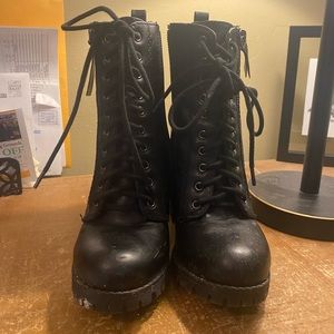 Black Combat Heeled Boots Size 5.5
